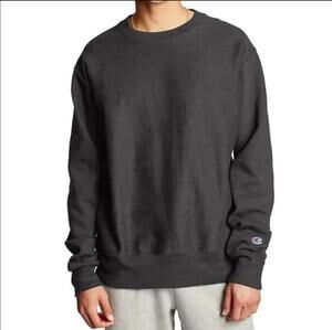 Champion Crewneck Long Sleeve Charcoal/Heather Gray/Grey Sweatshirt GUC - Size L